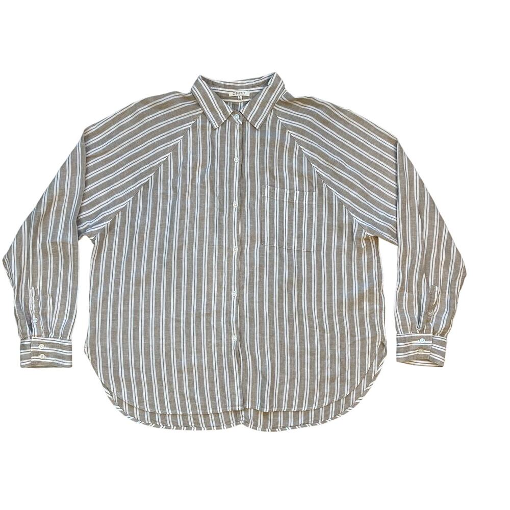 Z Supply Perfect Linen Stripe Button Down Women XL Shirt Beige Neutral Top